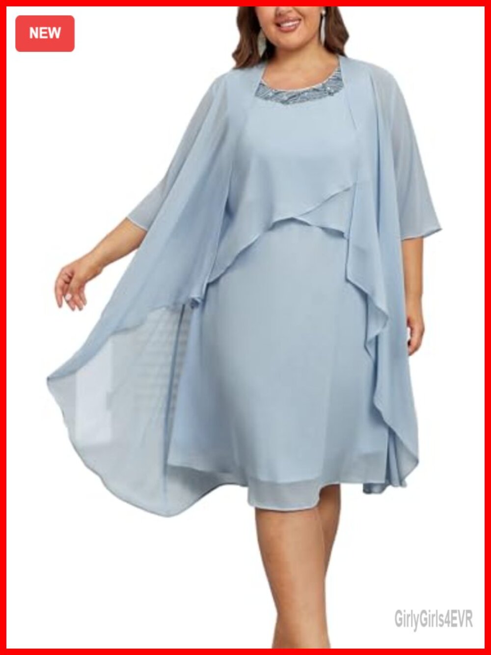 Plus Size 2 Piece Formal Dress Set with Jacket Chiffon Wedding Guest Midi